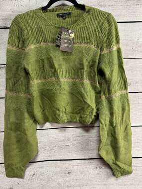Ladies Hers & Mine Green Gold Cropped Sweater - Large